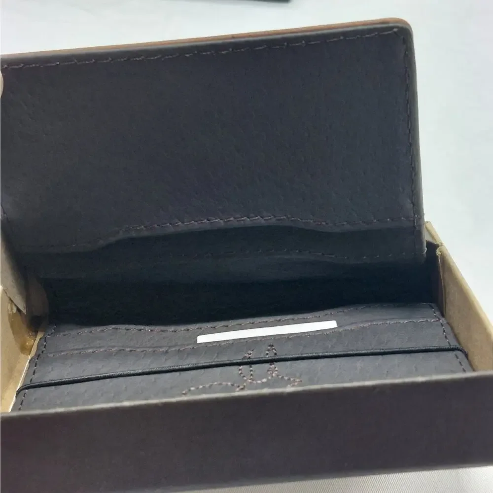Justin Genuine Leather Card Wallet with Gusset Brown Western Logo Gift Boxed